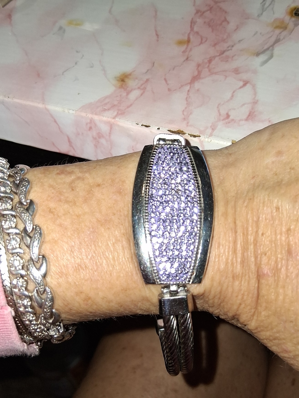 Silver Tone Bracelet with Lavender Crystal Accent